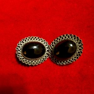 Vintage Silver /Black clip earrings